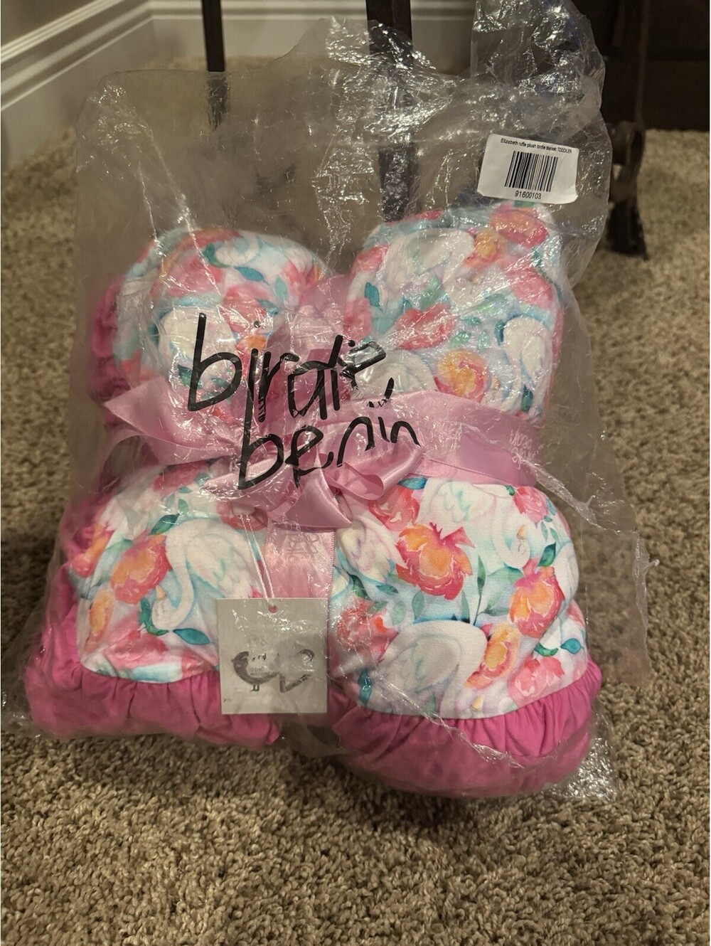 NEW! Birdie Bean Elizabeth ruffle plush toddler blanket. 50x55 NWT